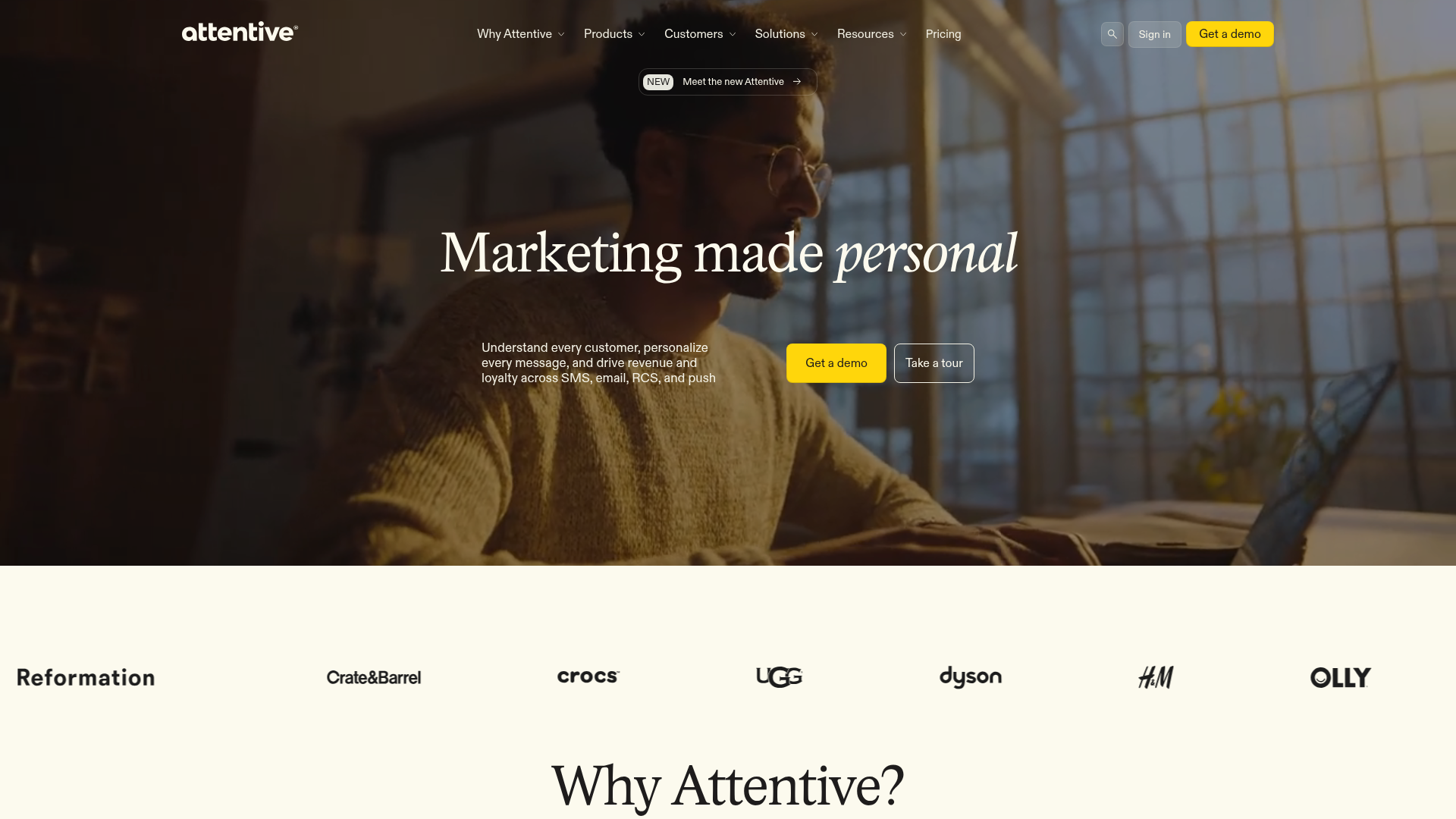 Attentive landing page screenshot