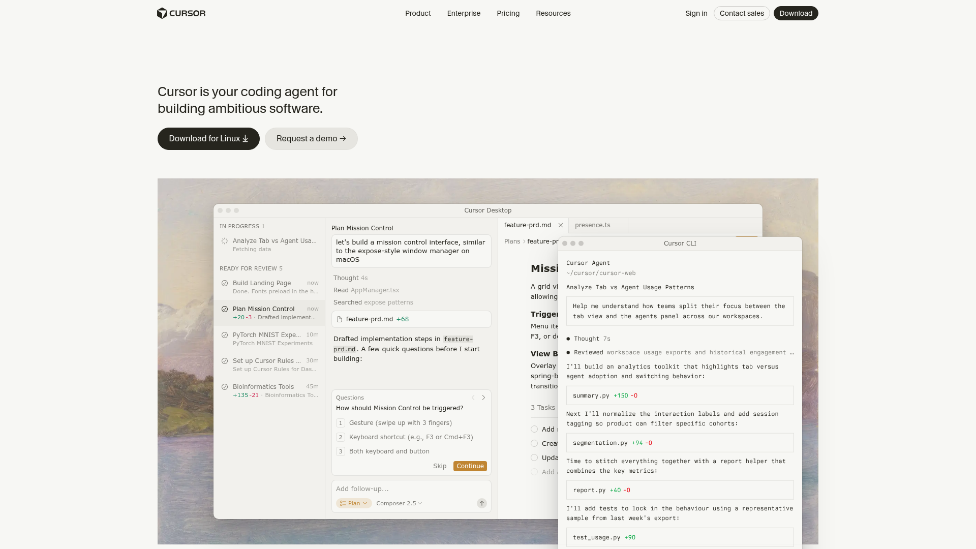 Cursor landing page screenshot