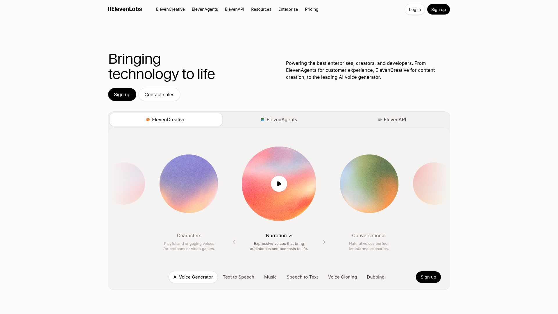 ElevenLabs landing page screenshot