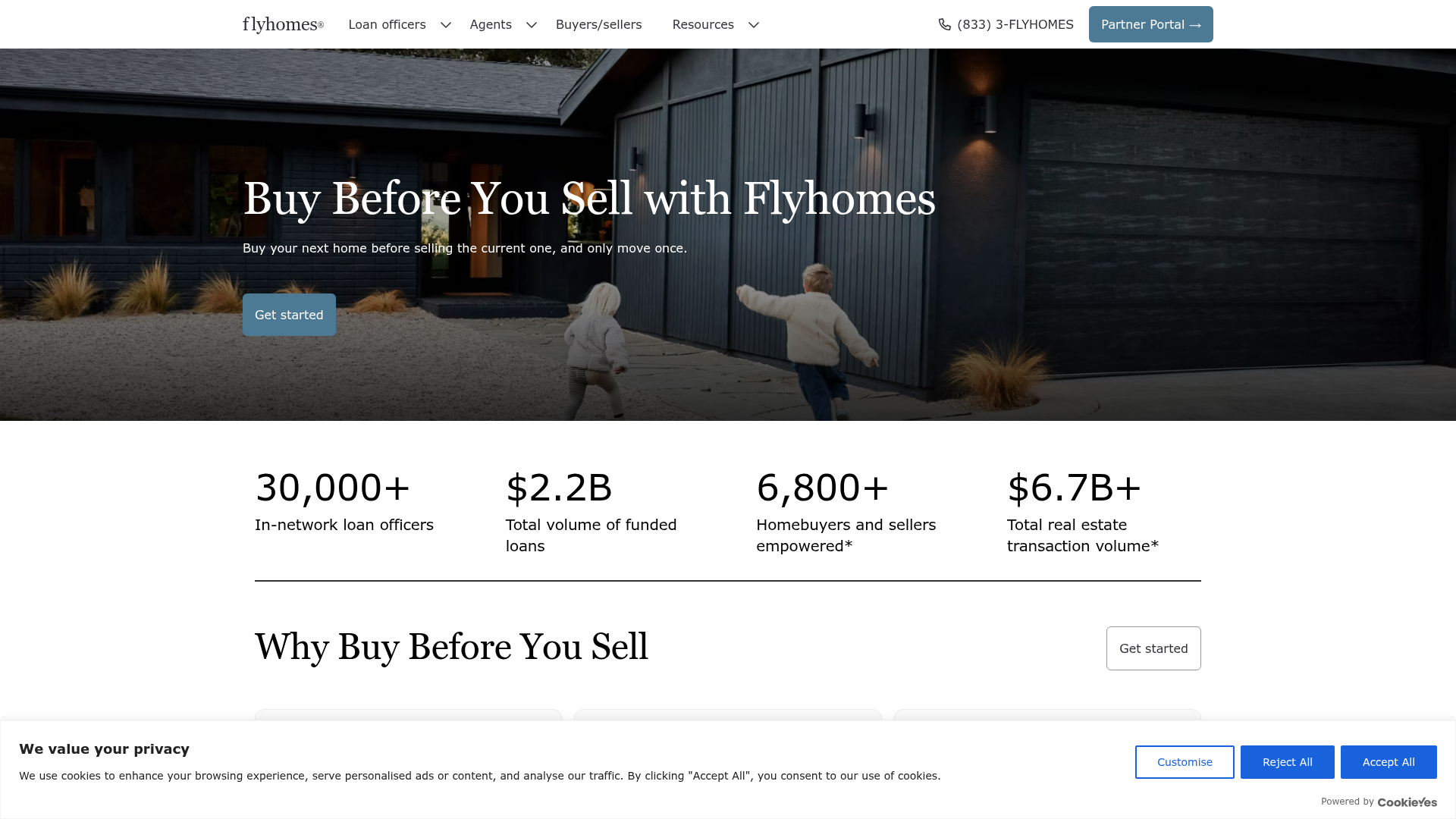 Fly Homes landing page screenshot
