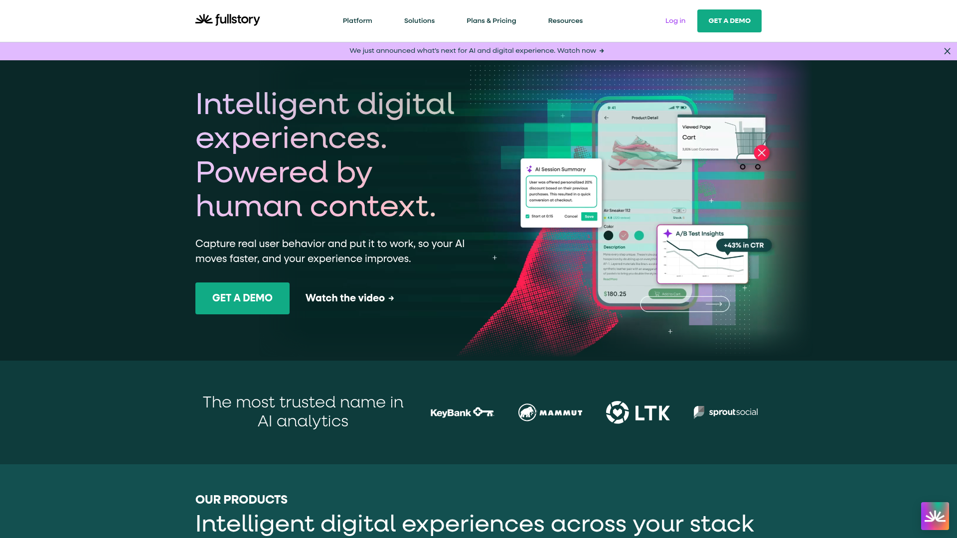 FullStory landing page screenshot