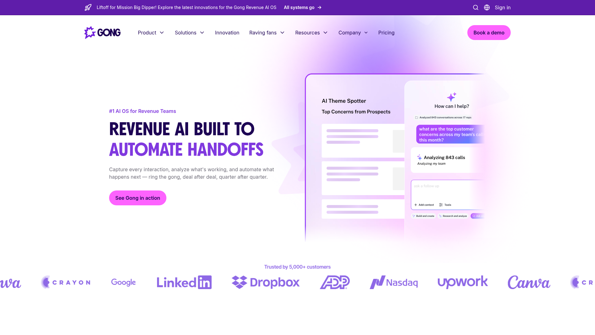 Gong landing page screenshot