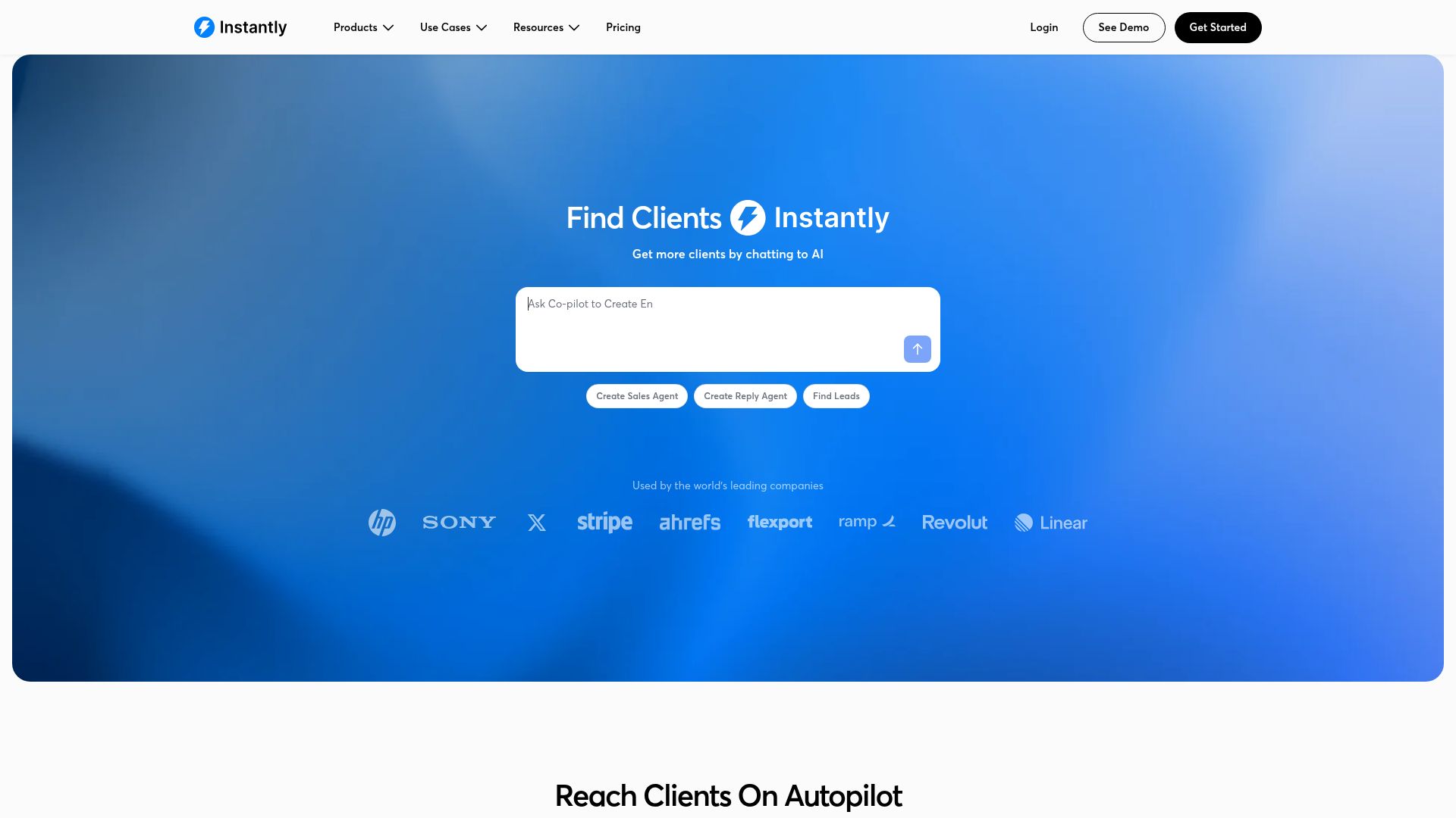 Instantly landing page screenshot