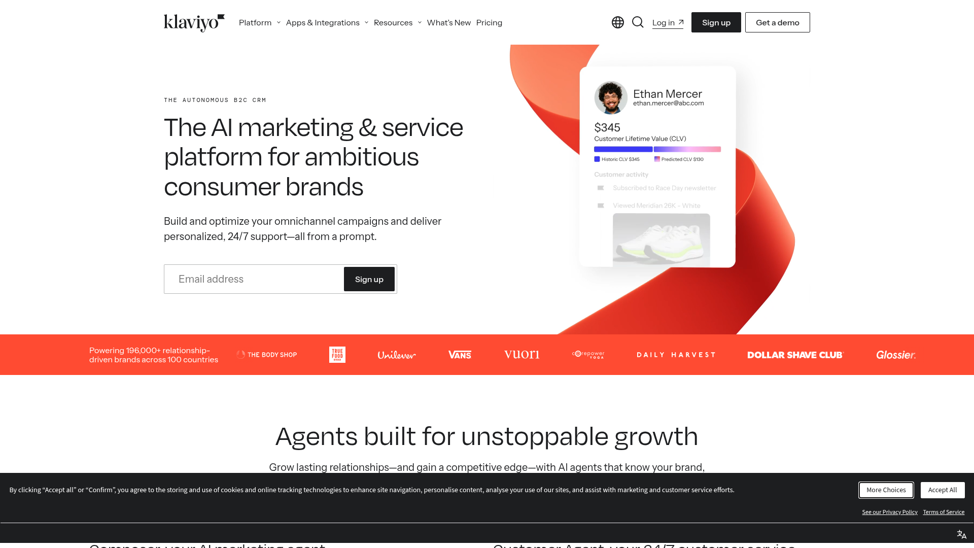 Klaviyo landing page screenshot