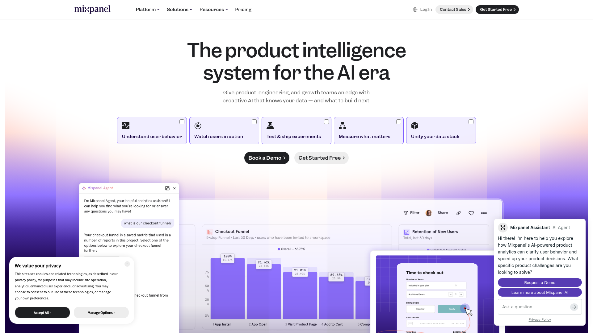 Mixpanel landing page screenshot