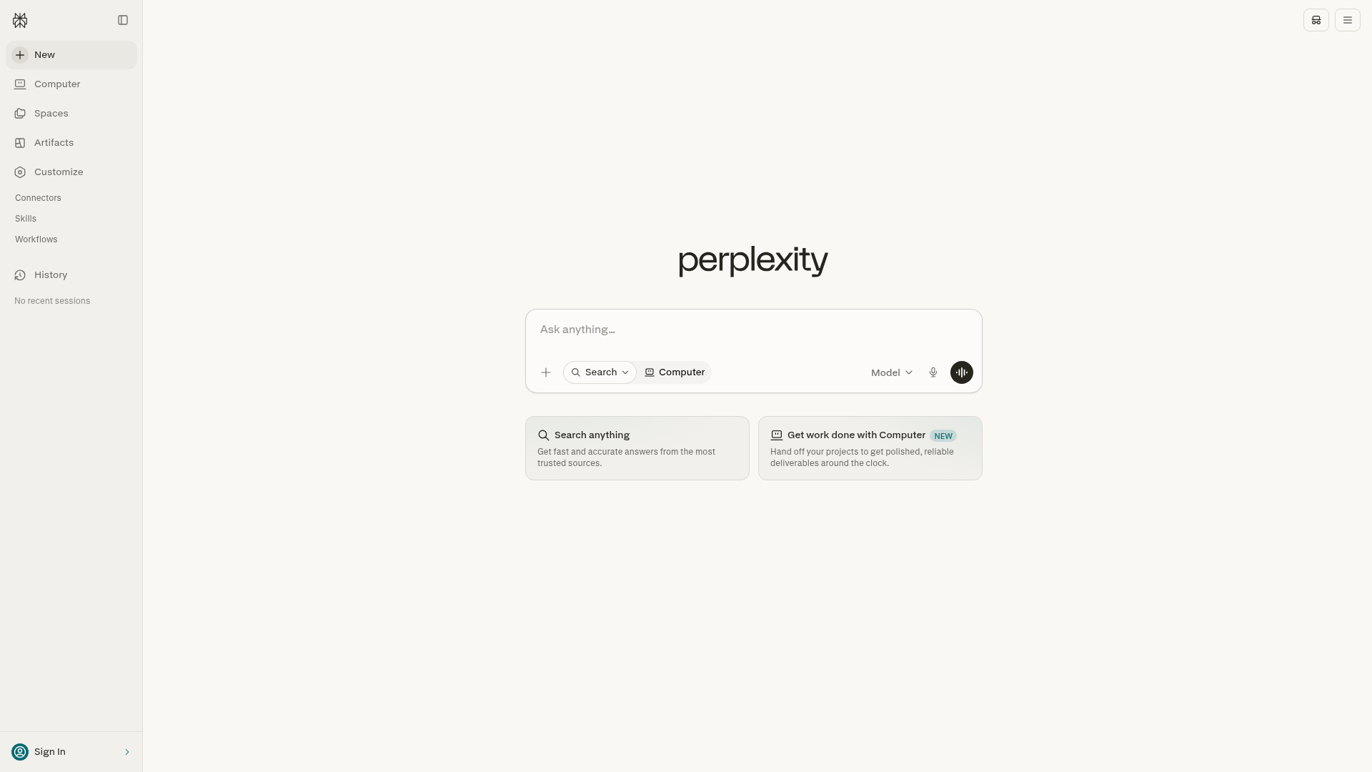 Perplexity landing page screenshot