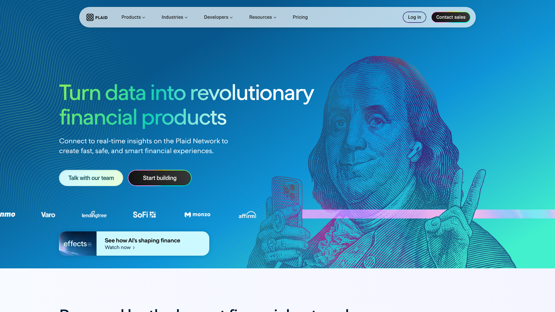 Plaid landing page screenshot