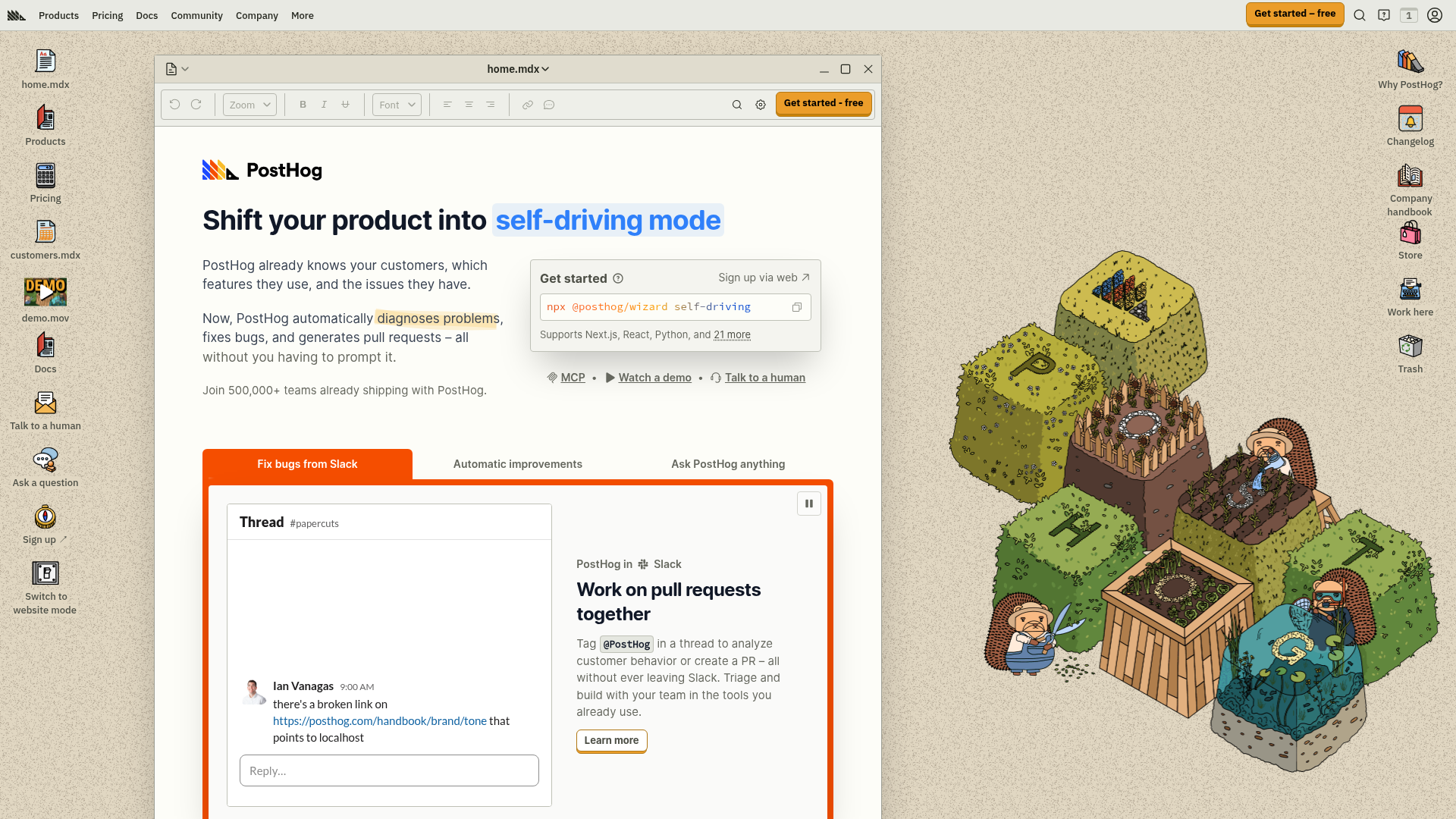 PostHog landing page screenshot
