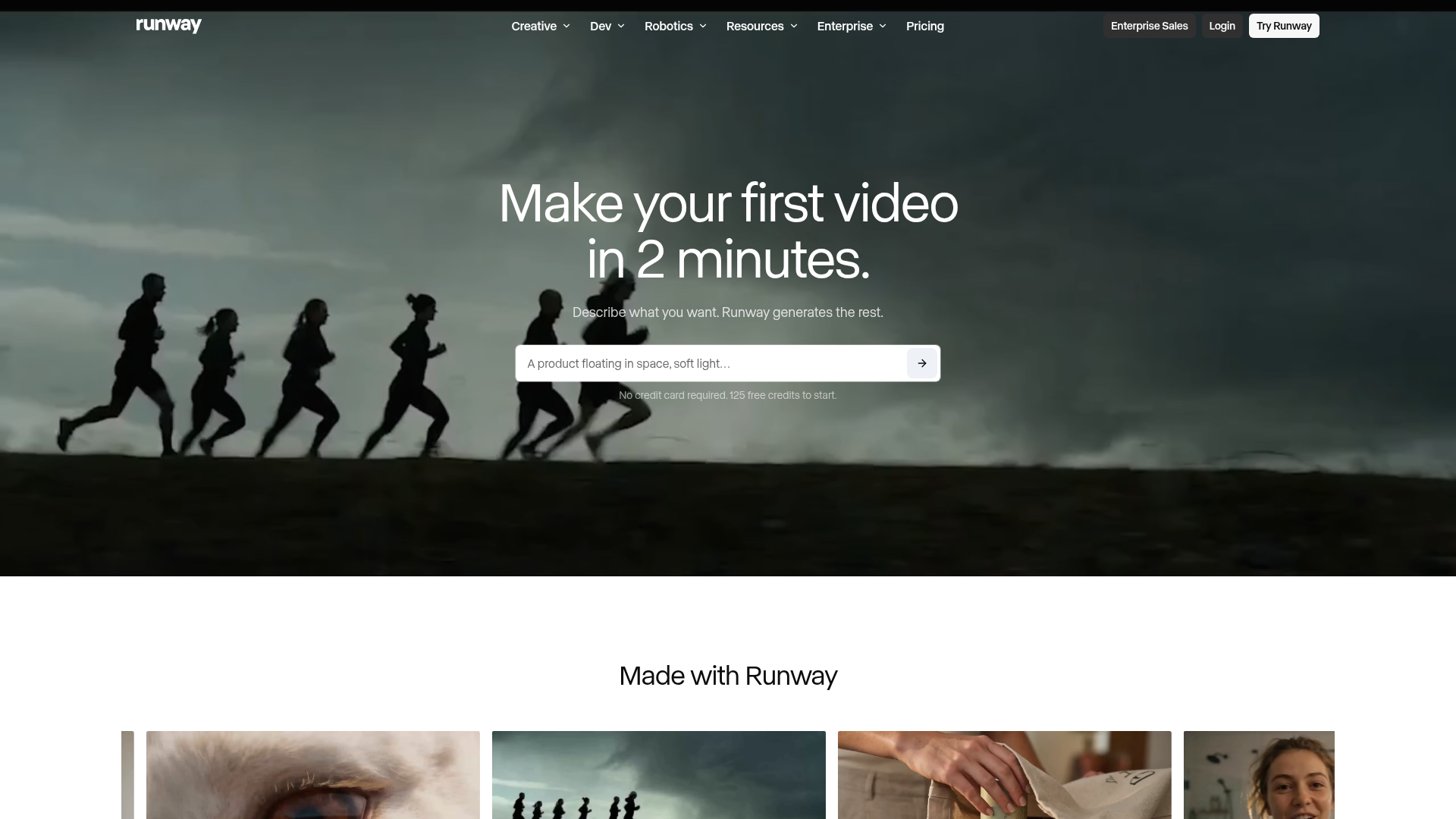 Runway landing page screenshot