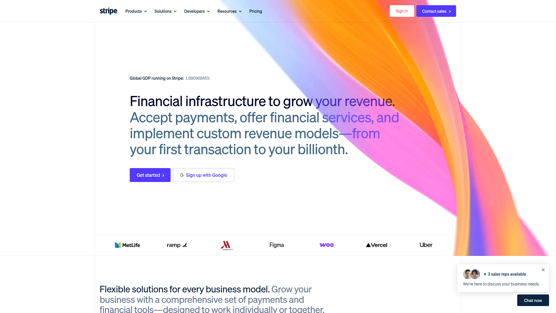 Stripe landing page screenshot