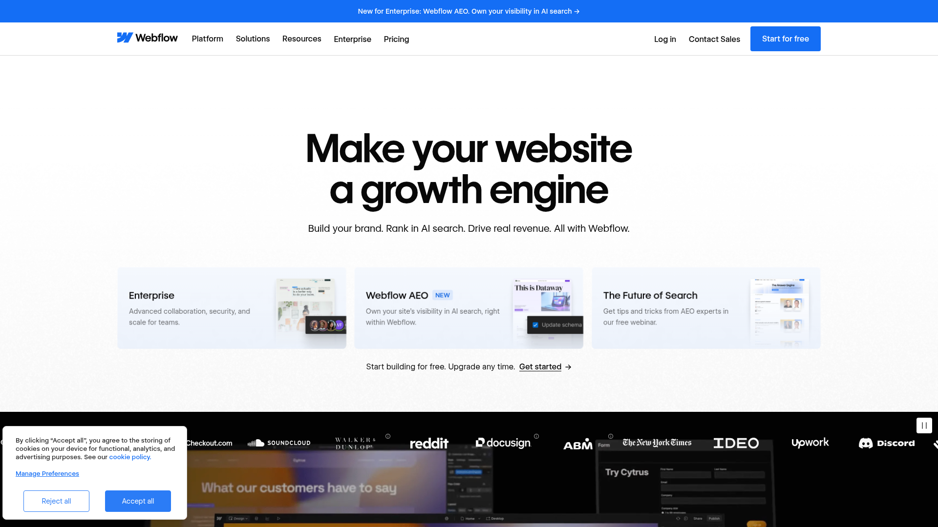 Webflow landing page screenshot