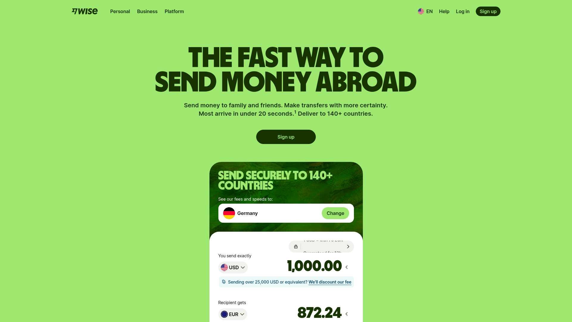 Wise landing page screenshot